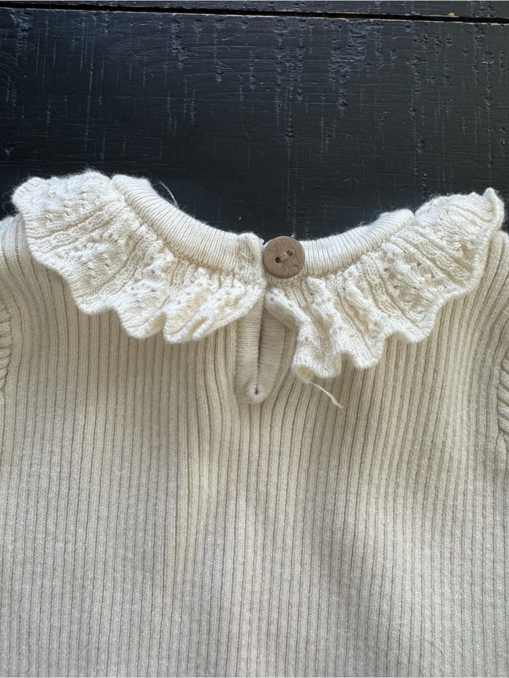 Rylee + Cru Cream Ribbed Ruffle-Collar One-Piece and Pants Set - Picture 4 of 4